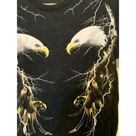 Vtg Bald Eagle Lightning Storm T Shirt Distressed Gildan Tag Men’s Sz S Black - Picture 6 of 8